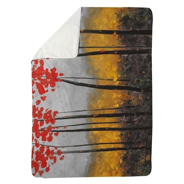 Kd Cuna 60 x 80 in. Abstract Autumn Trees-Sherpa Fleece Blanket - KD2786061