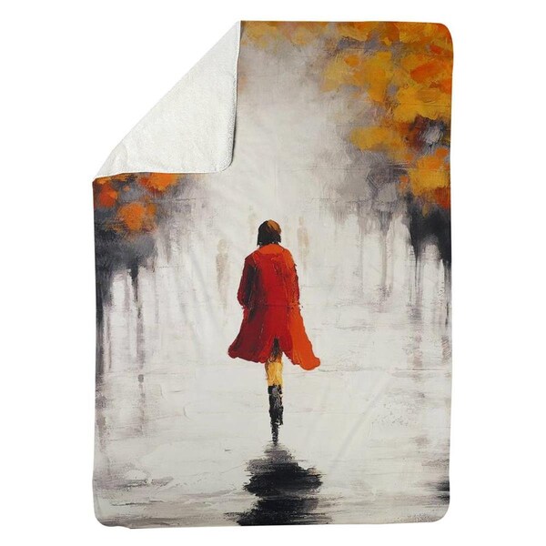 Begin Home Decor 60 x 80 in. Woman with A Red Coat by Fall-Sherpa Fleece Blanket - 5545-6080-CI123