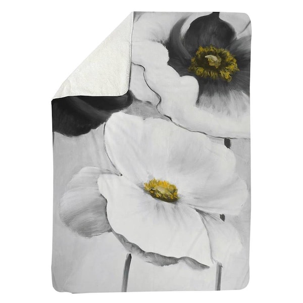 Begin Home Decor 60 x 80 in. Assorted White Flowers-Sherpa Fleece Blanket - 5545-6080-FL121