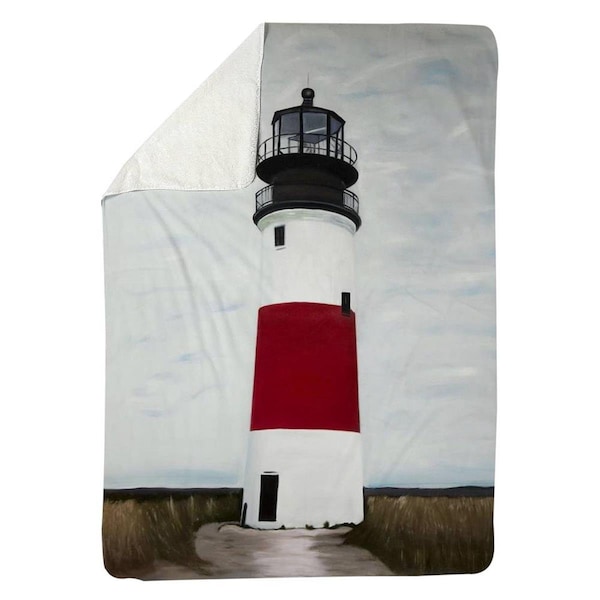 Begin Home Decor 60 x 80 in. Sankaty Head Lighthouse-Sherpa Fleece Blanket - 5545-6080-CO154