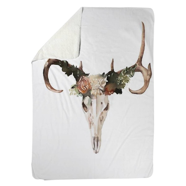 Kd Cuna 60 x 80 in. Deer Skull with Roses-Sherpa Fleece Blanket - KD2789024