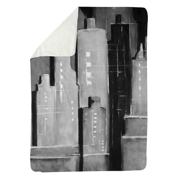 Kd Cuna 60 x 80 in. Abstract Black & White Buildings-Sherpa Fleece Blanket - KD2789826