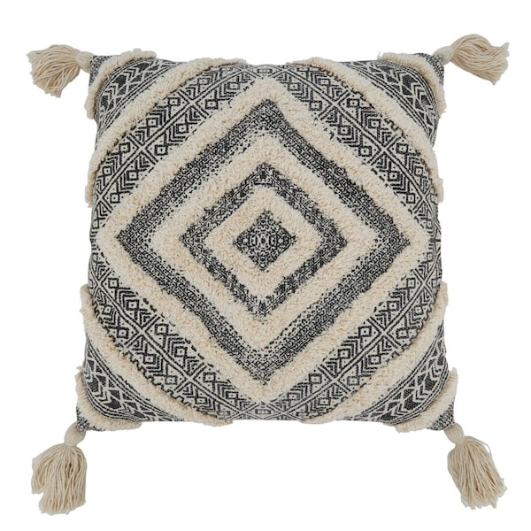 Rlm Distribution 20 x 20 in. Aidy Collection Tufted Diamond Block Print Throw Pillow with Down Filling, Black - HO2487935