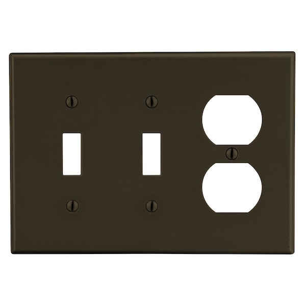 Hubbell Wiring Device-Kellems Wallplate, Mid-Size 3-Gang, 2) Toggle 1) Duplex, Brown - PJ28