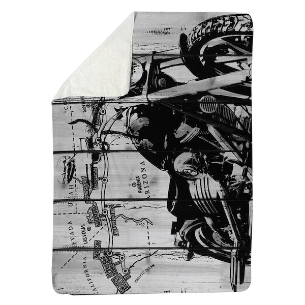 Begin Home Decor 60 x 80 in. Motorcycle Grey & Black-Sherpa Fleece Blanket - 5545-6080-TR5-1-CR