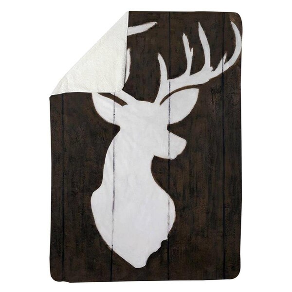 Kd Cuna 60 x 80 in. White Silhouette of A Deer on Wood-Sherpa Fleece Blanket - KD2788521