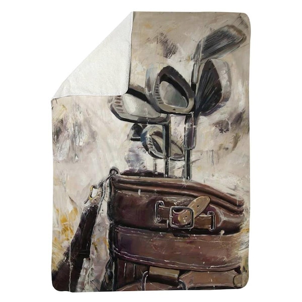 Begin Home Decor 60 x 80 in. Vintage Sticks & Golf Bag-Sherpa Fleece Blanket - 5545-6080-SP76