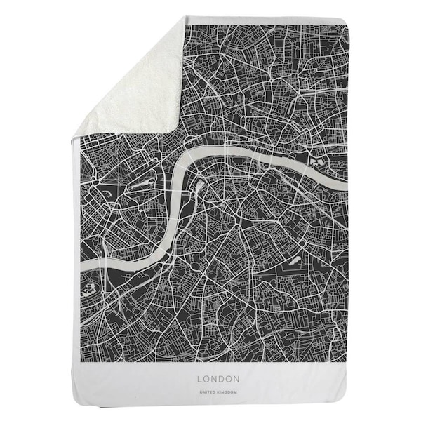 Begin Home Decor 60 x 80 in. Graphic Map of London-Sherpa Fleece Blanket - 5545-6080-TV15-1