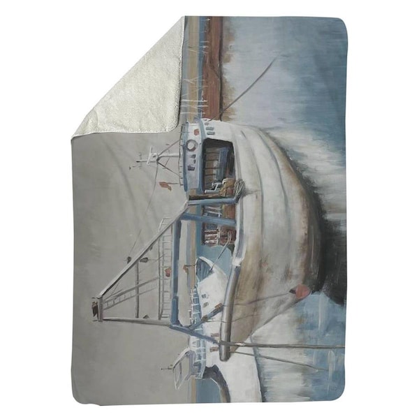 Begin Home Decor 60 x 80 in. Fishing Boat Desatured-Sherpa Fleece Blanket - 5545-6080-CO41-1