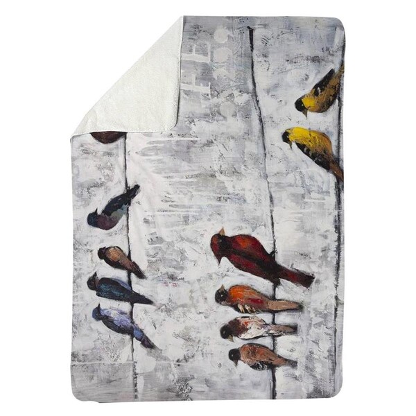 Begin Home Decor 60 x 80 in. Colorful Birds on Branches-Sherpa Fleece Blanket - 5545-6080-AN139