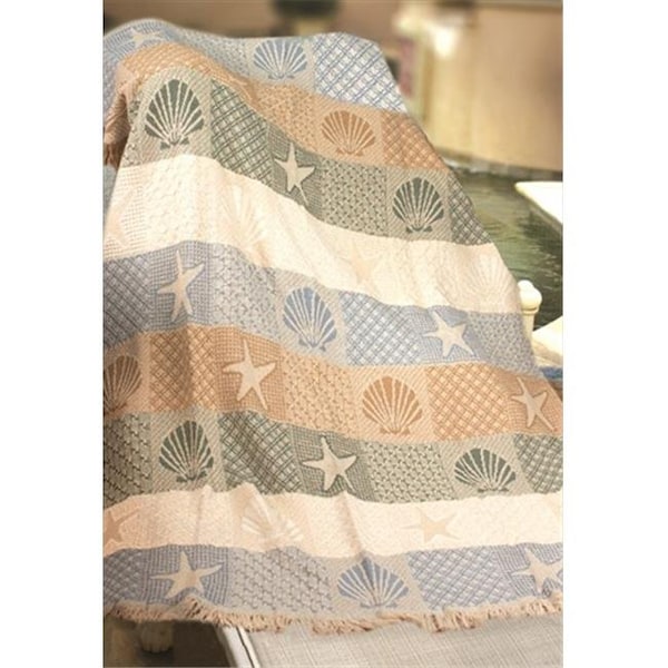 Manual Woodworkers & Weavers Manual Woodworkers and Weavers ASSSH Seashells By The Seashore 2 Layer Throw Blanket Fashionable Jacquard Woven 46 X 60 in. - ASSSH