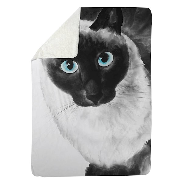 Begin Home Decor 60 x 80 in. Blue Eyes Siamese Cat-Sherpa Fleece Blanket - 5545-6080-AN191
