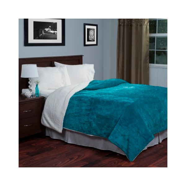 Hastings Home Hastings Home Floral Etched Fleece Blanket with Sherpa-F/Q-Teal - 348720NTQ
