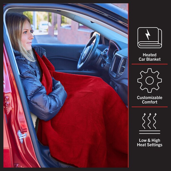 Stalwart 12V Heated Electric Car Blanket, Red - 75-CAR2010