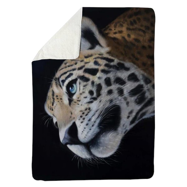Kd Cuna 60 x 80 in. Realistic Leopard Face-Sherpa Fleece Blanket - KD2791053