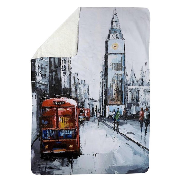 Kd Cuna 60 x 80 in. Abstract London & Red Bus-Sherpa Fleece Blanket - KD2788527