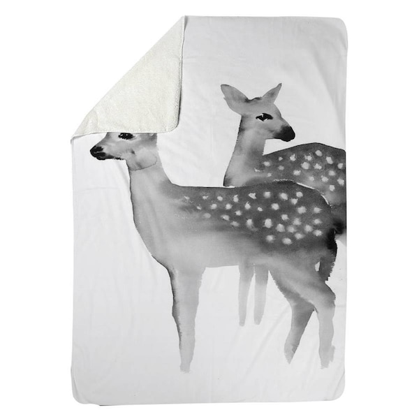 Begin Home Decor 60 x 80 in. Faon Black & White-Sherpa Fleece Blanket - 5545-6080-AN453-1