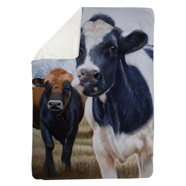 Begin Home Decor 60 x 80 in. Two Cows Eating Grass-Sherpa Fleece Blanket - 5545-6080-AN430