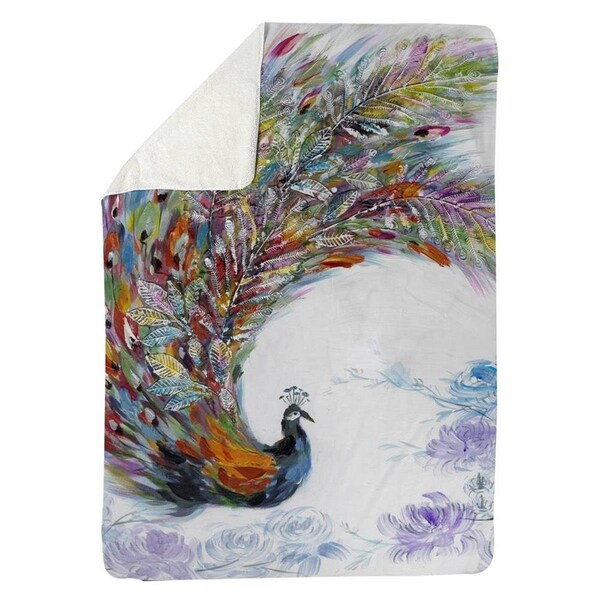 Begin Home Decor 60 x 80 in. Colorful Peacock with Flowers-Sherpa Fleece Blanket - 5545-6080-AN18
