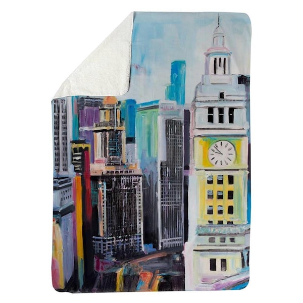 Begin Home Decor 60 x 80 in. Colorful Cityscape of Manhattan-Sherpa Fleece Blanket - 5545-6080-CI290