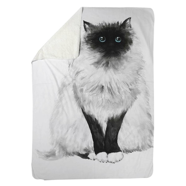 Kd Cuna 60 x 80 in. Blue Eyes Fluffy Siamese Cat-Sherpa Fleece Blanket - KD2788563