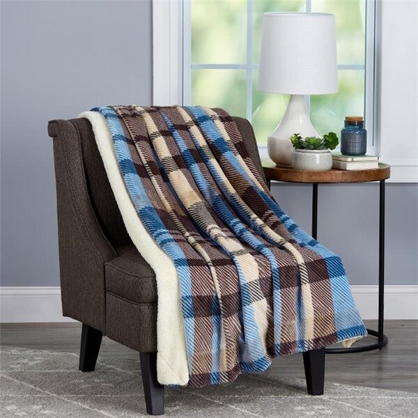 Lhc LHC 66-Throw022 Oversized Plush Woven Polyester Sherpa Fleece Plaid Blanket - Horizon - 66-THROW022