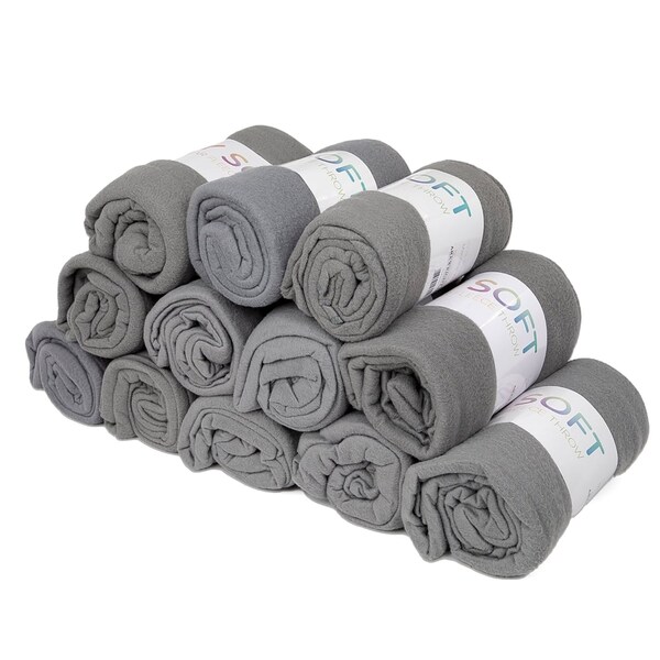 Monarch Brands Polar Fleece Throw, 50in x 60in , Grey, 12PK - FLC-PLR-5060-GY-CS