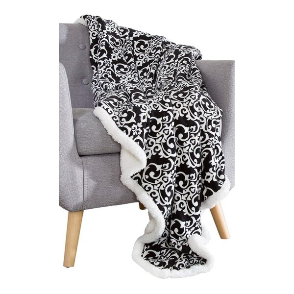 Bedford Home Fleece Sherpa Blanket Throw - Black & White - 61A-01669