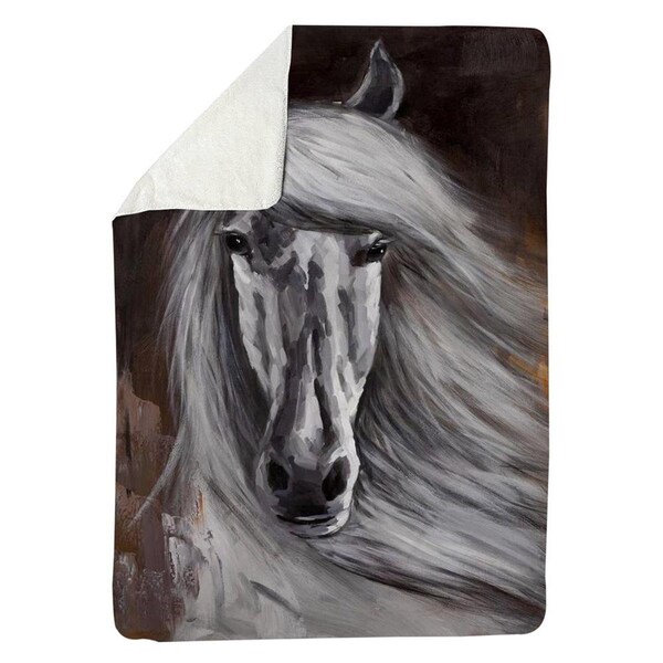 Kd Cuna 60 x 80 in. Proud White Horse-Sherpa Fleece Blanket - KD2791111