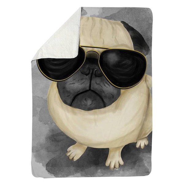 Kd Cuna 60 x 80 in. Pug with Style-Sherpa Fleece Blanket - KD2790017