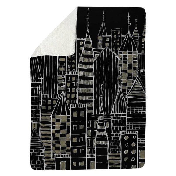 Begin Home Decor 60 x 80 in. Illustrative Dark City-Sherpa Fleece Blanket - 5545-6080-CI317-1