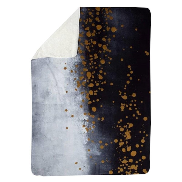Begin Home Decor 60 x 80 in. Two Shades of Grey with Gold Dots-Sherpa Fleece Blanket - 5545-6080-AB53