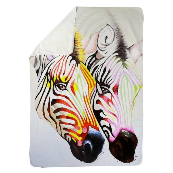 Begin Home Decor 60 x 80 in. Couple of Colorful Zebras-Sherpa Fleece Blanket - 5545-6080-AN56