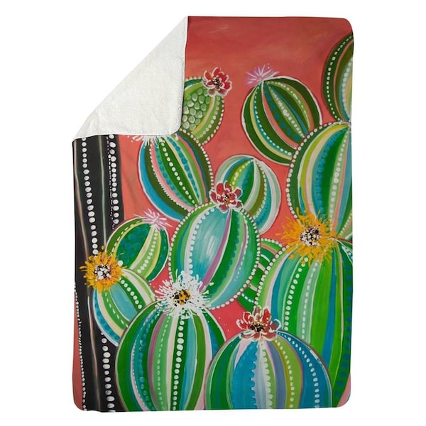 Begin Home Decor 60 x 80 in. Rainbow Cactus-Sherpa Fleece Blanket - 5545-6080-FL365