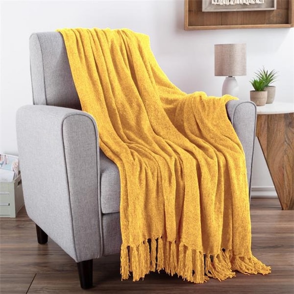 Lhc LHC 66-Throw051 60 x 70 in. Chenille Throw Blanket for Couch; Home Decor; Bed; Sofa & Chair-Oversized; Primrose Gold - 66-THROW051