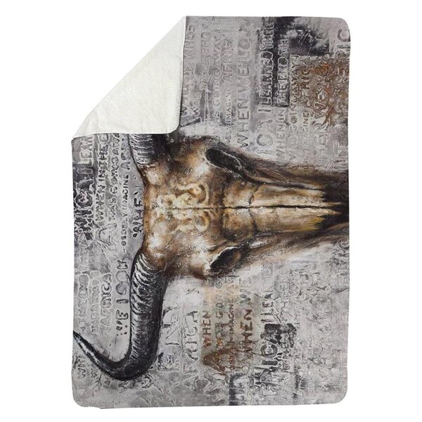 Begin Home Decor 60 x 80 in. Bull Skull with Typography-Sherpa Fleece Blanket - 5545-6080-AN142