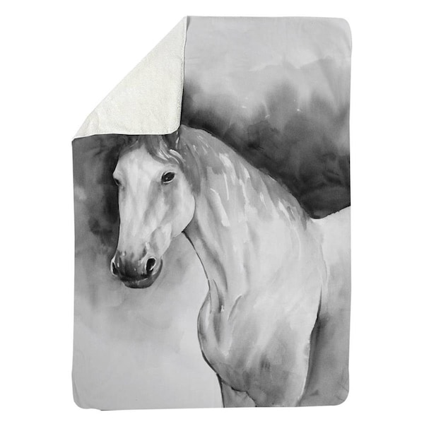Begin Home Decor 60 x 80 in. Domino Horse-Sherpa Fleece Blanket - 5545-6080-AN436
