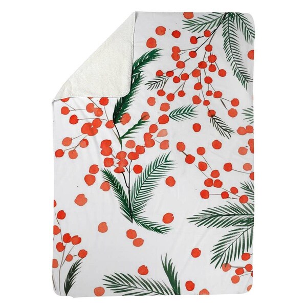 Begin Home Decor 60 x 80 in. Mistletoe Leaf Pattern-Sherpa Fleece Blanket - 5545-6080-HO9