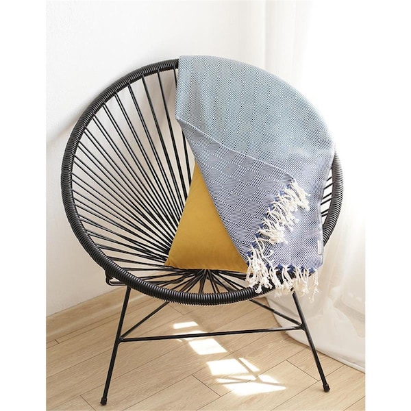 Salle De Bain Usa 70 in. Geometric Handwoven Throw Blankets - Blue - SA3683016