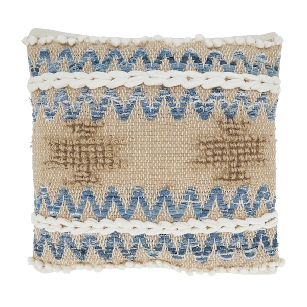 Vecindario 18 in. Multi Texture Chindi Square Pillow Cover, Natural - VE2658464