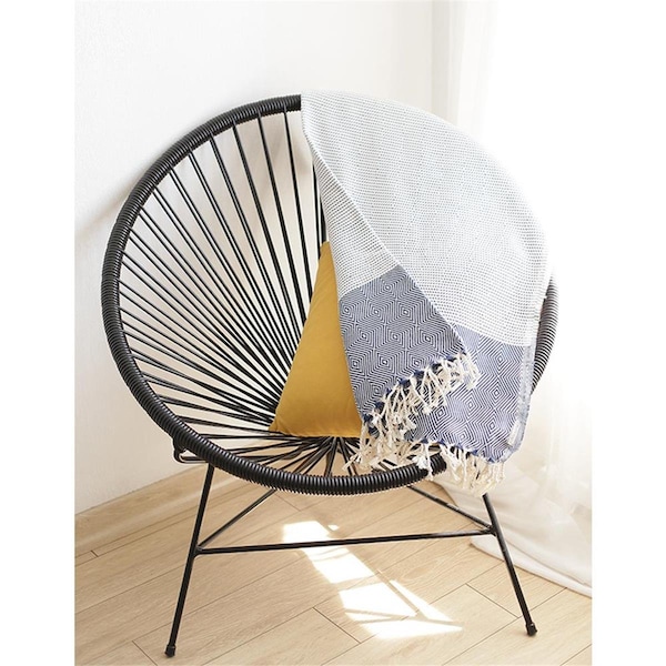 Salle De Bain Usa Squares & Stripes Turkish Towel or Throw Blanket - Blue & White - SA3667452
