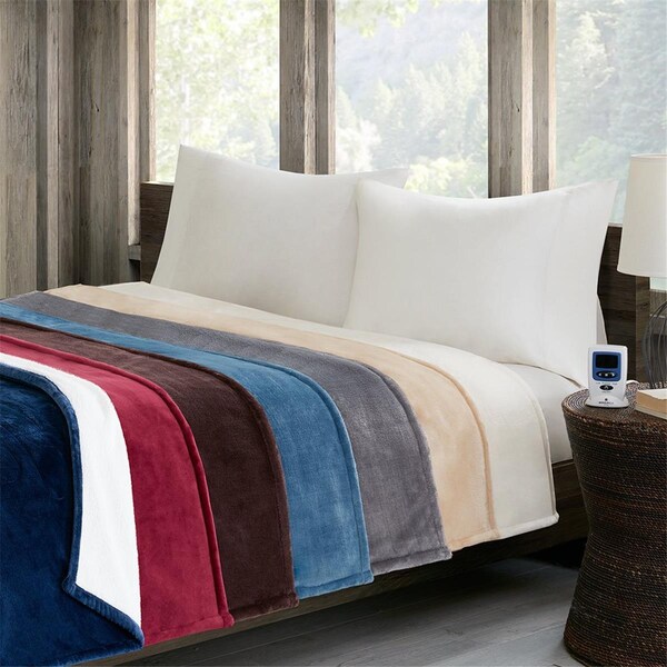 Woolrich Heated Plush To Berber Blanket, Grey - Full - WR54-1740