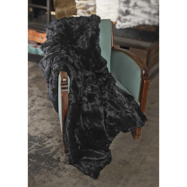 Homeroots 100 Percent Natural Rabbit Fur Black Throw Blanket 2 x 50 x 60 in. - 358166