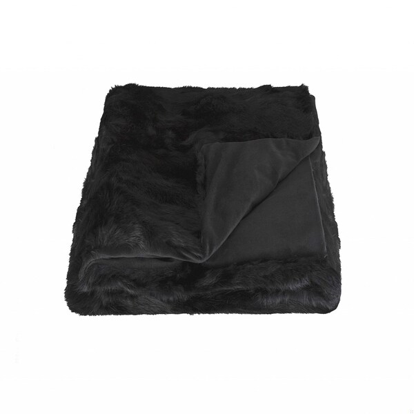 Homeroots 100 Percent Natural Rabbit Fur Black Throw Blanket 2 x 50 x 60 in. - 358166