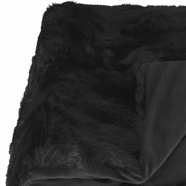 Homeroots 100 Percent Natural Rabbit Fur Black Throw Blanket 2 x 50 x 60 in. - 358166