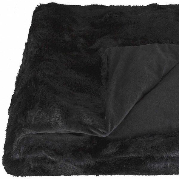 Homeroots 100 Percent Natural Rabbit Fur Black Throw Blanket 2 x 50 x 60 in. - 358166