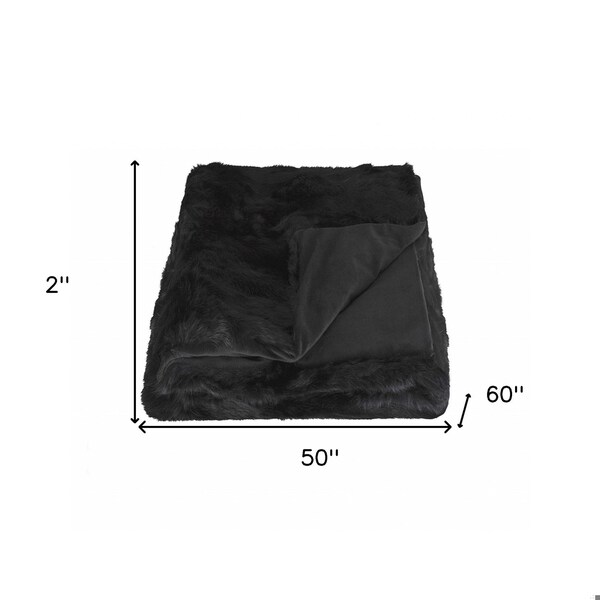 Homeroots 100 Percent Natural Rabbit Fur Black Throw Blanket 2 x 50 x 60 in. - 358166