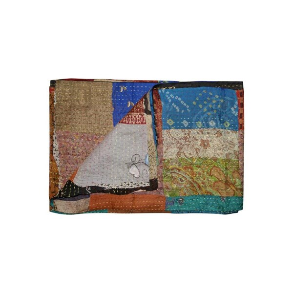 Homeroots 0.1 x 60 x 90 in. Kantha Silk Throw Quilt Blanket - 293213