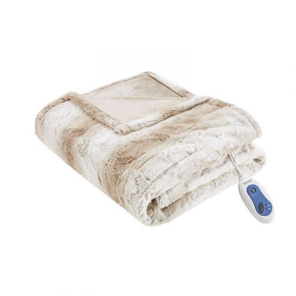 Beautyrest 50 x 70 in. Zuri Oversized Faux Fur Heated Throw, Sand - BR54-0860