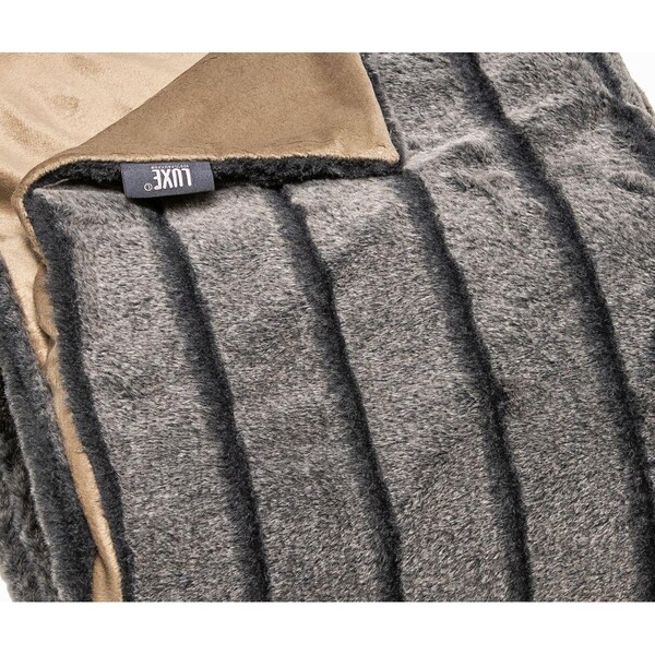 Palacedesigns Premier Luxury Gray Stripe Faux Fur Throw Blanket - PA3658459